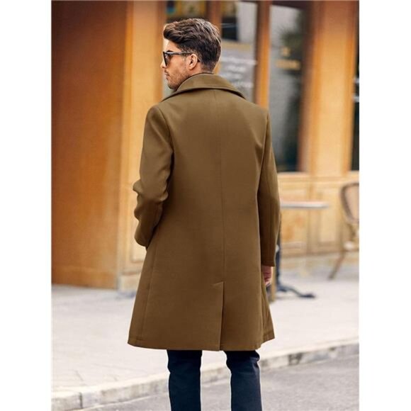 Mens Double Breasted Trench Coat Casual Camel - Picture 3 of 4